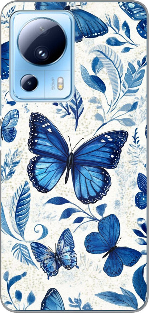 Xiaomi Mi 13 Lite Uyumlu Mavi Kelebekler Baskılı Silikon Kılıf