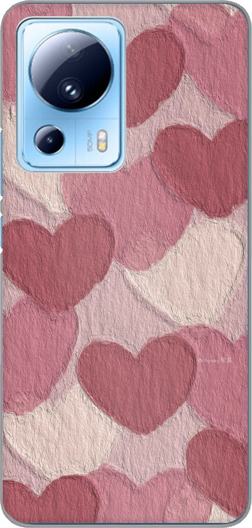 Xiaomi Mi 13 Lite Uyumlu Pastel Gül Kurusu ve Pembe Kalpli Baskılı Silikon Kılıf