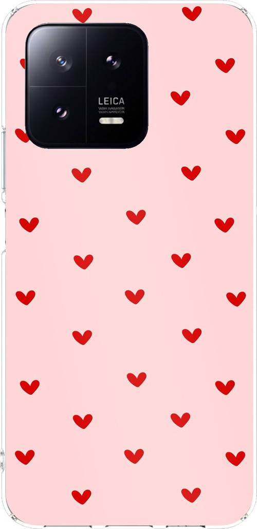 Xiaomi Mi 13 Uyumlu Kırmızı Minik Kalpler Baskılı Silikon Kılıf