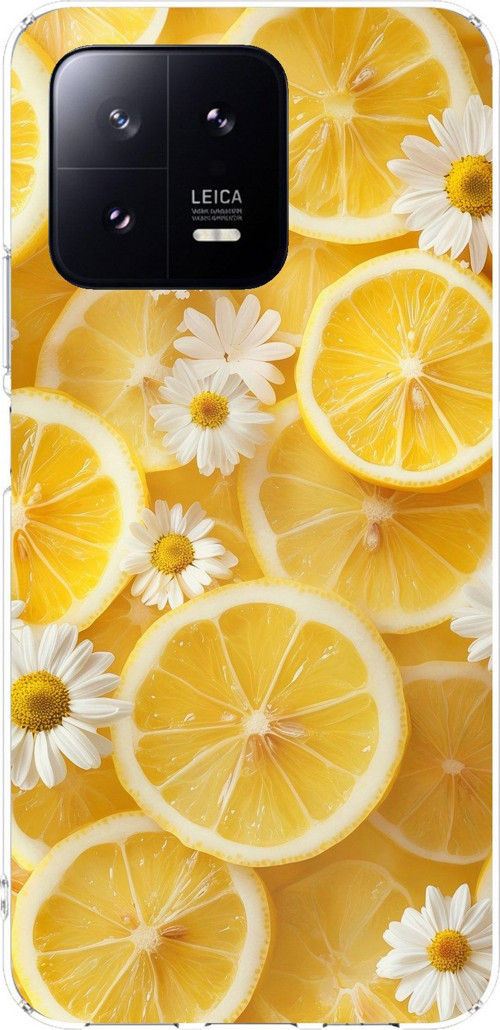 Xiaomi Mi 13 Uyumlu Limon Dilimleri ve Papatya Desenli Baskılı Silikon Kılıf