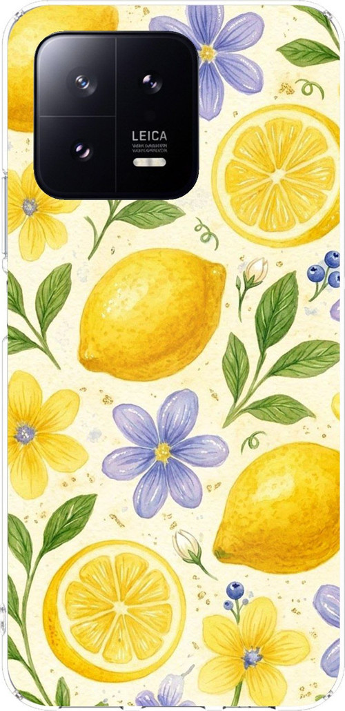 Xiaomi Mi 13 Uyumlu Sulu Boya Limon ve Çiçek Desenli Baskılı Silikon Kılıf