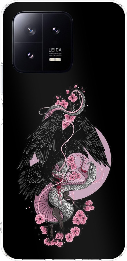 Xiaomi Mi 13 Uyumlu Pembe Siyah Yılan Baskılı Silikon Kılıf