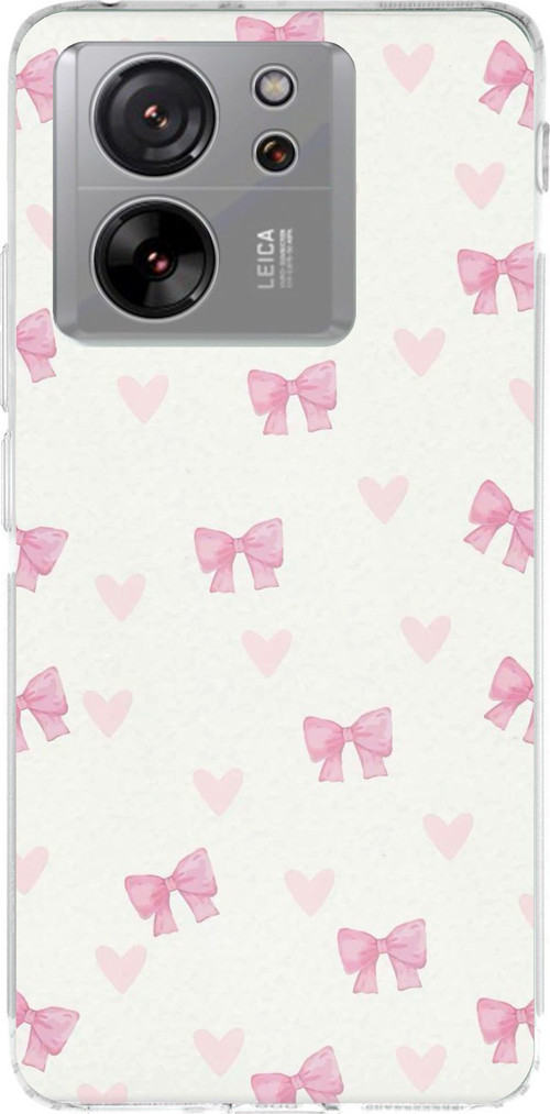 Xiaomi Mi 13T-13T PRO Uyumlu Fiyonklar ve Pembe Kalpler Baskılı Silikon Kılıf