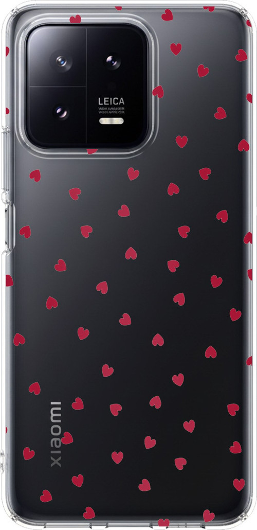 Xiaomi Mi 13 Uyumlu Kırmızı Kalpler Tasarımlı Baskılı Silikon Kılıf