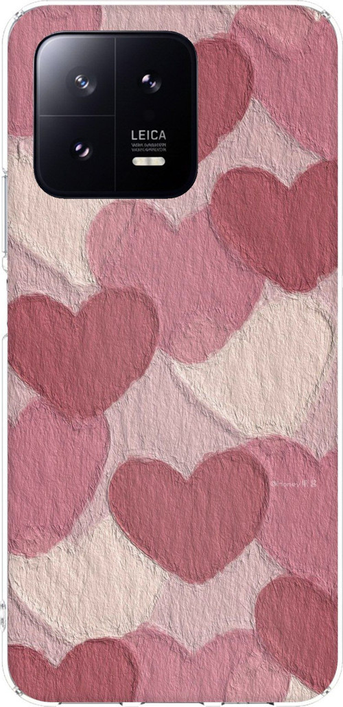 Xiaomi Mi 13 Uyumlu Pastel Gül Kurusu ve Pembe Kalpli Baskılı Silikon Kılıf
