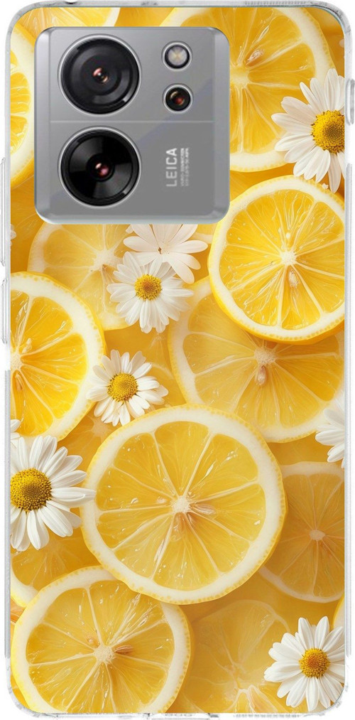 Xiaomi Mi 13T-13T PRO Uyumlu Limon Dilimleri ve Papatya Desenli Baskılı Silikon Kılıf
