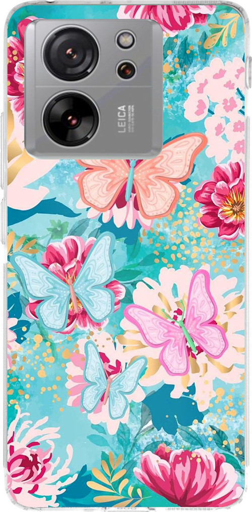 Xiaomi Mi 13T-13T PRO Uyumlu Kelebekler ve Çiçekler Baskılı Silikon Kılıf