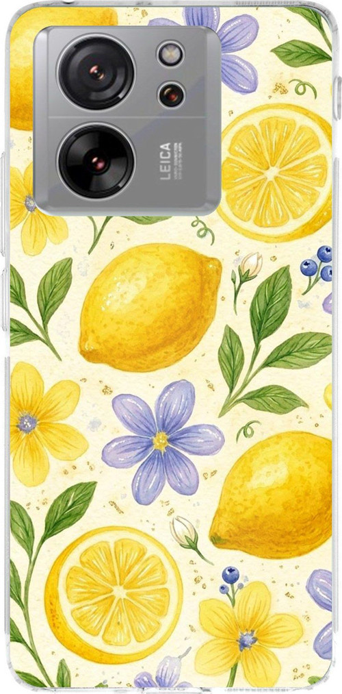 Xiaomi Mi 13T-13T PRO Uyumlu Sulu Boya Limon ve Çiçek Desenli Baskılı Silikon Kılıf
