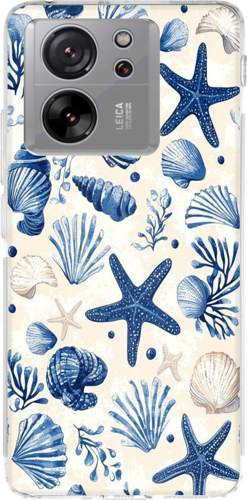 Xiaomi Mi 13T-13T PRO Uyumlu Mavi Deniz Kabuğu ve Yıldız Desenli Baskılı Silikon Kılıf