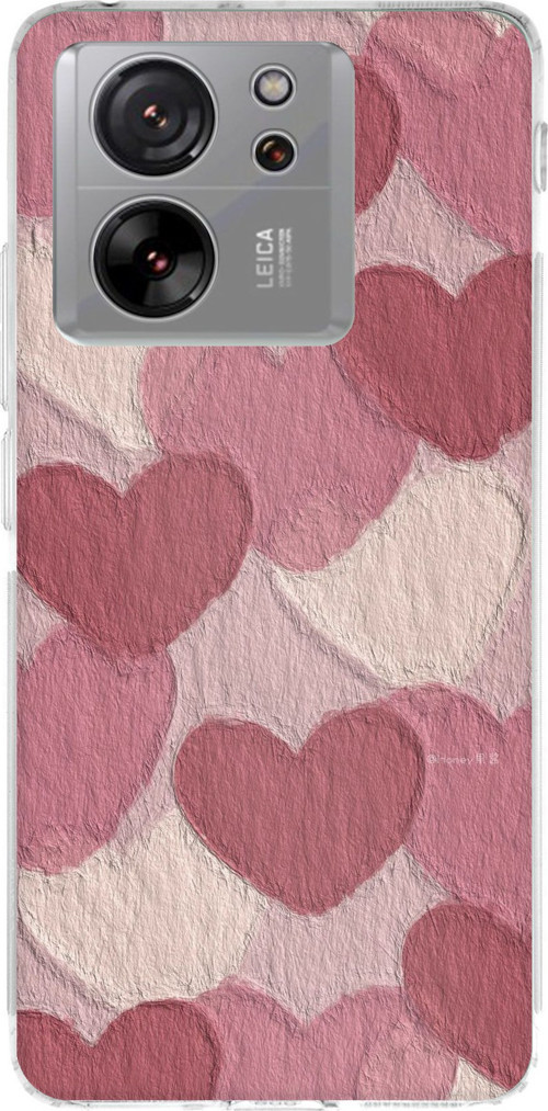 Xiaomi Mi 13T-13T PRO Uyumlu Pastel Gül Kurusu ve Pembe Kalpli Baskılı Silikon Kılıf