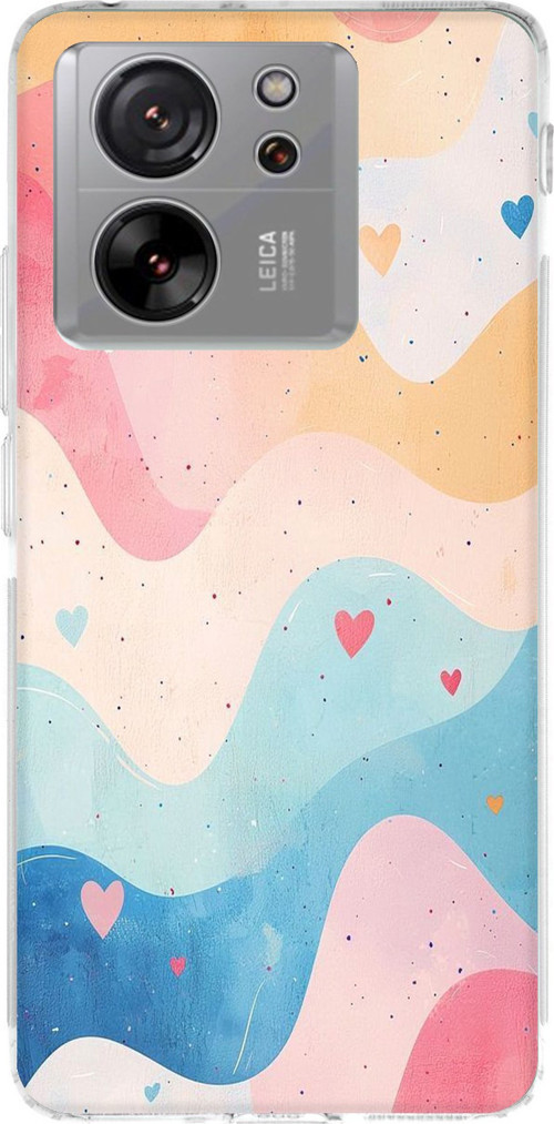 Xiaomi Mi 13T-13T PRO Uyumlu Pastel Renkli Dalgalı ve Kalp Baskılı Silikon Kılıf
