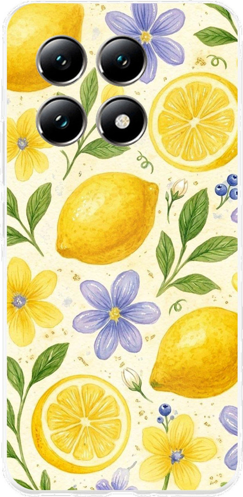 Xiaomi Mi 14T Uyumlu Sulu Boya Limon ve Çiçek Desenli Baskılı Silikon Kılıf