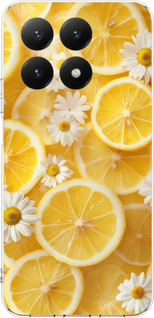 Xiaomi Mi 15T PRO Uyumlu Limon Dilimleri ve Papatya Desenli Baskılı Silikon Kılıf