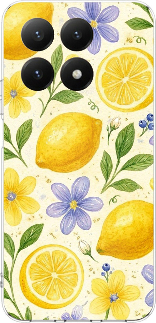 Xiaomi Mi 15T Uyumlu Sulu Boya Limon ve Çiçek Desenli Baskılı Silikon Kılıf