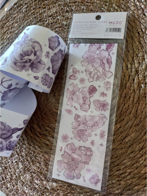 75 Cm Pembe Çiçekli Yapışkanlı Washitape Etiket Sticker Journal Ajanda Kolaj