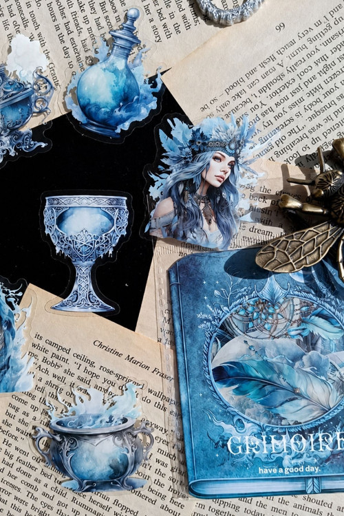 Grimoire Kış Temalı Kar Cadısı 40 Adet Şeffaf Etiket Sticker Ajanda Bullet Journal