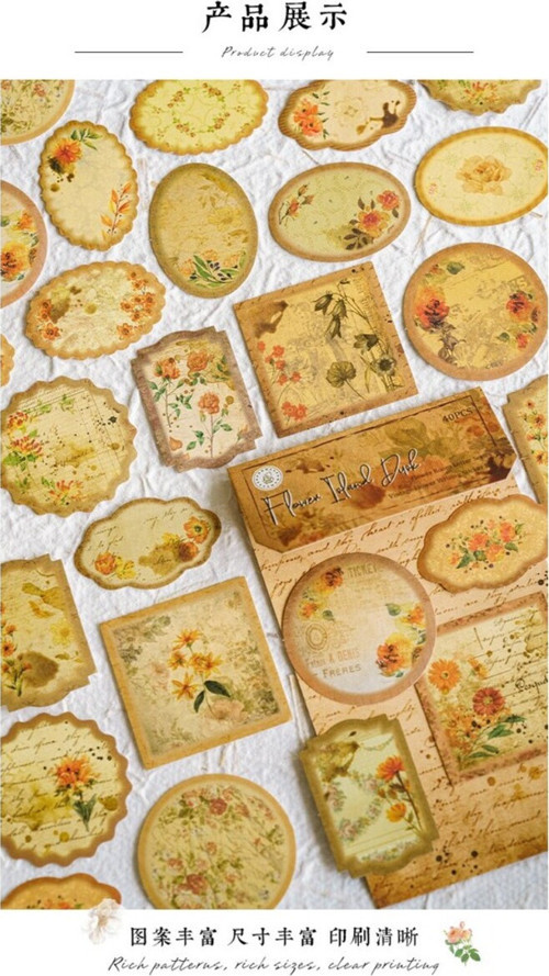 Çiçek Desenli 40 Adet Yapışkanlı Label Etiket Scrapbook Jıurnal Ve Kolaj İçindir
