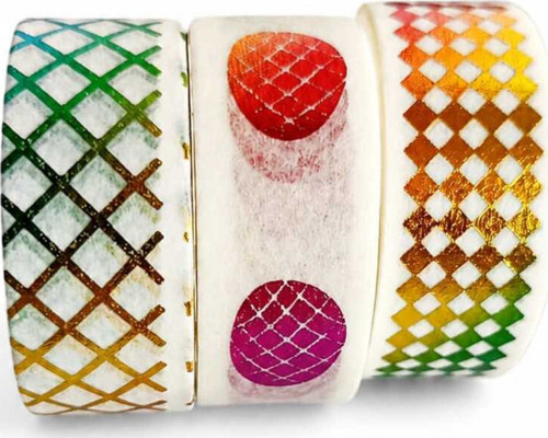 Dekoratif Kağıt Bant Washi Tape 2 Metre X 1,5 Cm Hologramlı Çok Renkli