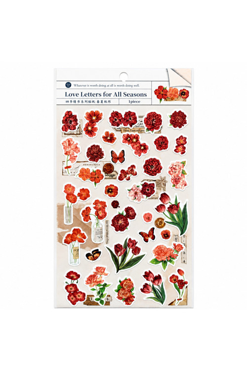 Çiçekli Kırmızı Sticker Günlük Kullanıma Uygun Ajanda Ve Bullet Journala Uygun Kuşe Parlak