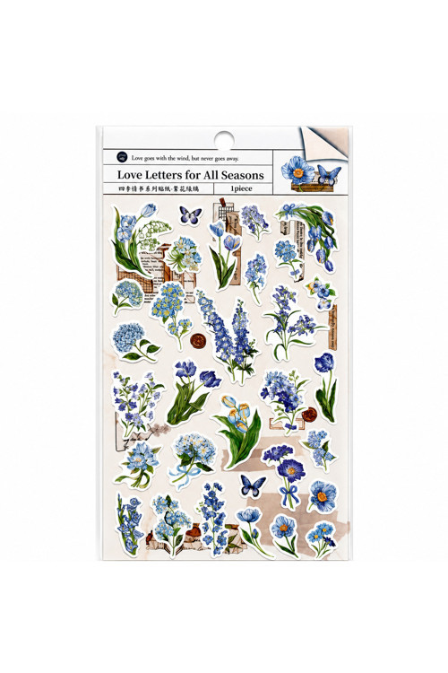 Çiçekli Mavi Sticker Günlük Kullanıma Uygun Ajanda Ve Bullet Journala Uygun Kuşe Parlak