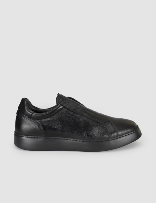 Hakiki Deri Siyah Bağcıksız Erkek Sneaker