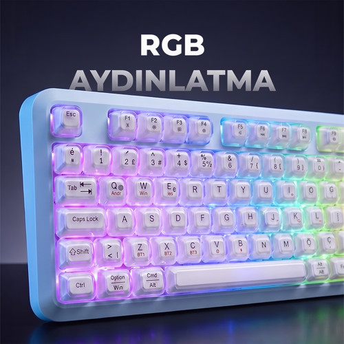 Crystal Kablolu/Kablosuz BT Wireless Bağlantı Türkçe Q Klavye Mavi-Beyaz SK-710CTM