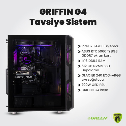 Grıffın G4 | Rtx 5060TI | Intel I7-14700F | 16GB Ram | 512GB SSD | Sıvı Soğutucu | Oyuncu Oem Paket