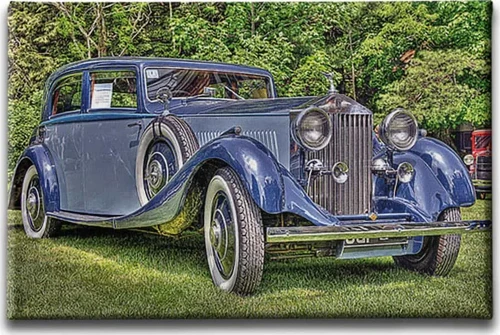 Klasik Kırmızı Araba Klasik Mavi Araba Dekoratif Kanvas Duvar Tablosu