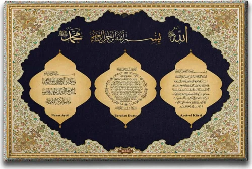 Nazar-Bereket-Ayet-El Kürsi Ayetli İslami Hat Sanatı Kanvas Tablo