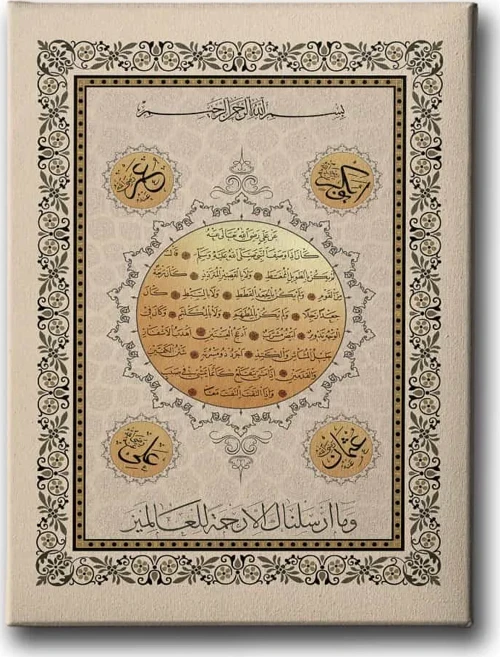 Hilye-i Şerif Tezhipli İslami Hat Sanatı Kanvas Tablo