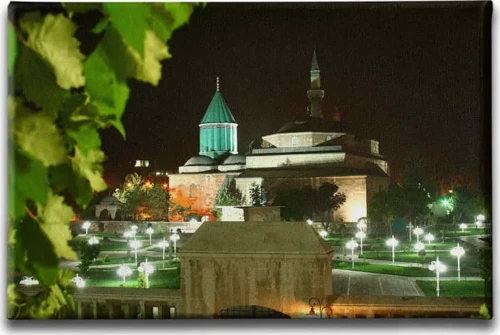 Mevlana Müzesi Gece Manzara İslami Hat Sanatı Kanvas Tablo