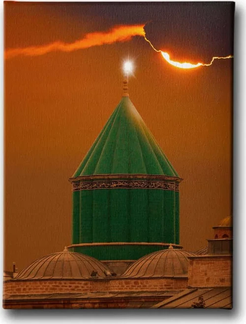 Mevlana Türbesi ve Gün Batımı İslami Hat Sanatı Kanvas Tablo