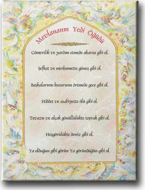 Mevlana’nın 7 Öğüdü Motifli İslami Hat Sanatı Kanvas Tablo