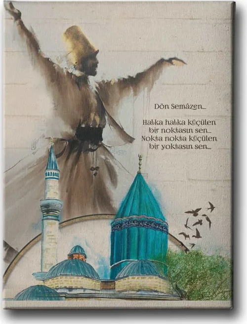 Mevlana Türbesi ve Semazen İslami Hat Sanatı Kanvas Tablo