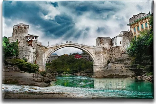 Mostar Köprüsü Manzara Kanvas Duvar Tablosu