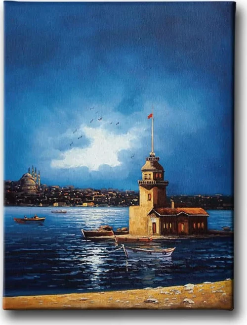 Eski Kız Kulesi Yağlı Boya Sanatsal Kanvas Duvar Tablosu