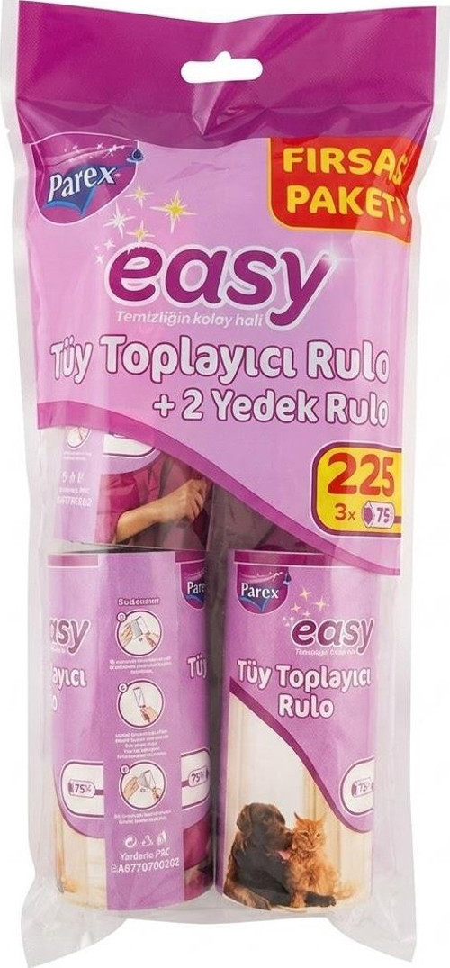 Evcil Hayvan Yapışkanlı Rulo Tüy Toplayıcı 75 Yaprak - 2 Yedek Rulolu - 1 Paket