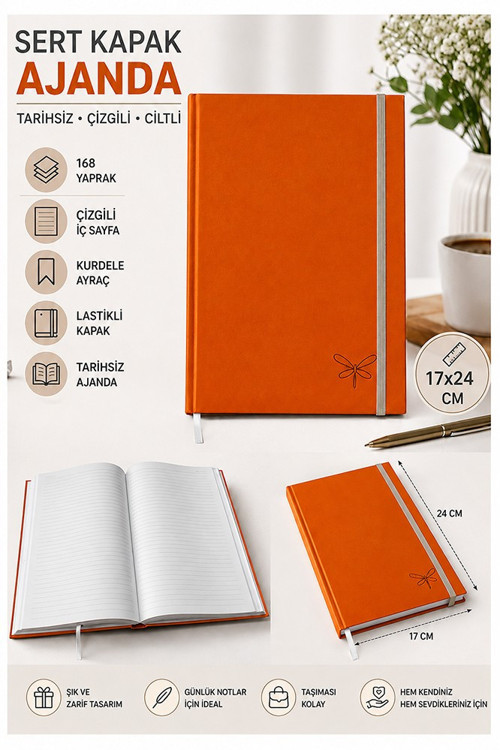 Kaliteli Tarihsiz Ajanda Not Defteri 17x24cm 1 Adet Lizz Ofs Lastili Kapak 190 Sert Kapak Ciltli 168 Yaprak Çizgili