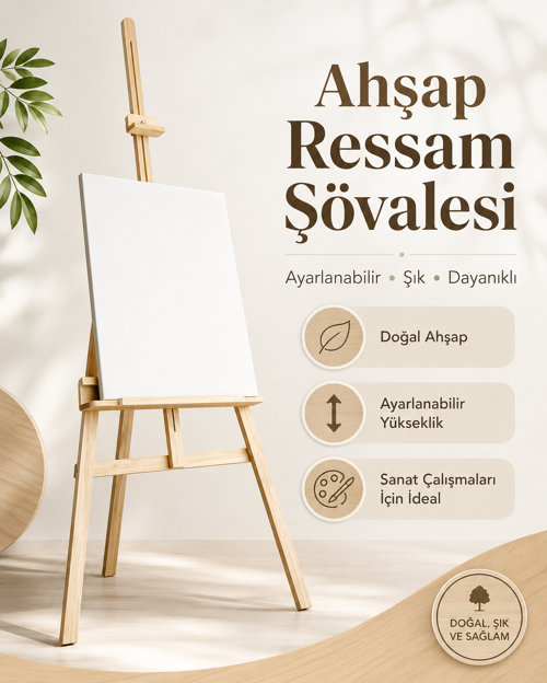 DreamArt Profesyonel A Tipi Ahşap Stüdyo Şövale - Ressam Sehpası Çam Ağacı 175 cm (Tuval Tutucu)