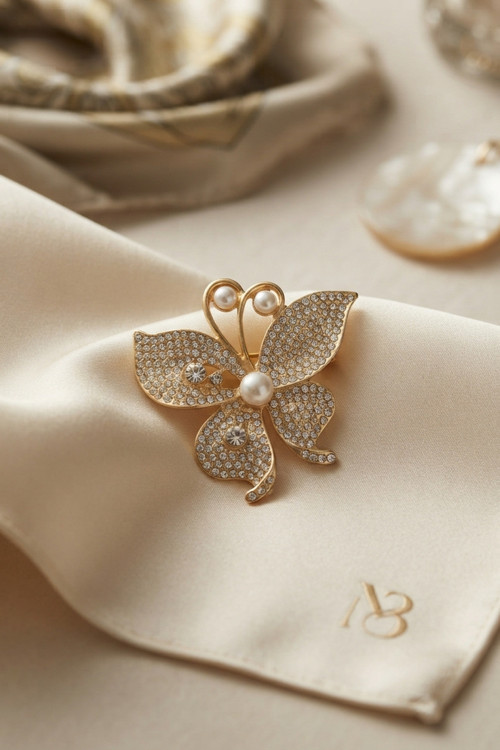 Zirkon Taşlı Gold Renk Model Broş - Lisinya