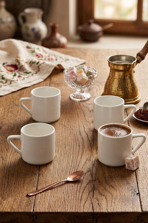 4 lü Porselen Türk Kahvesi Fincanı 90ml Beyaz (TABAKSIZ)