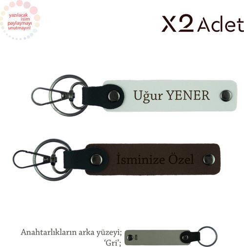 Dayıya Anlamlı Hatıra, İsim & Soyisim Kişiselleştirilmiş 2’Li Anahtarlık, Koyu Kahve-Beyaz-Gri