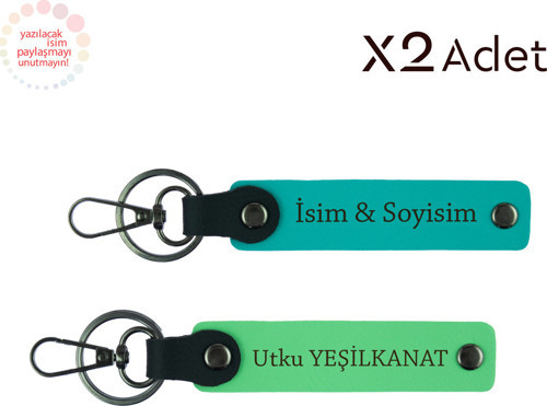 Babaya Kalıcı Hatıra – Kişisel İsim Yazılı 2’Li Anahtarlık Takımı, Koyu Turkuaz-Fıstık Yeşil