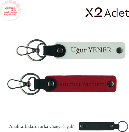 Akrabaya Manevi Hediye, İsim & Soyisim Yazılı 2’Li Anahtarlık Seti, Kırmızı-Beyaz-Siyah