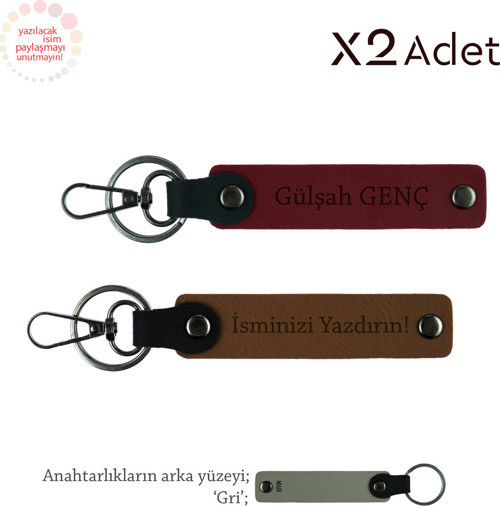 Şirket Çalışanlarına Özel Hediye – İsme Özel 2’Li Anahtarlık Takımı, Açık Kahve-Bordo-Gri