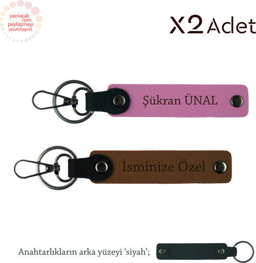 Sade Ve Şık Hediyelik – İsim Ve Soyisimli 2’Li Anahtarlık Takımı, Açık Kahve-Pembe-Siyah