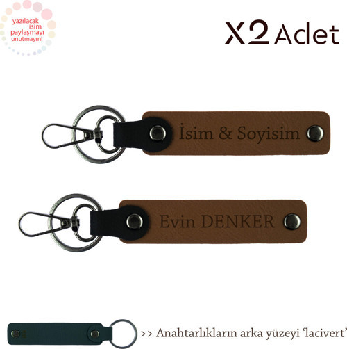 Kayınpedere Özel Hediye – Kişisel İsim & Soyisim Yazılı İkili Anahtarlık Seti, Açık Kahve-Lacivert