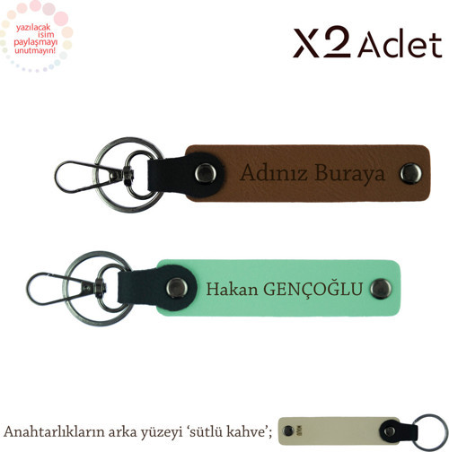 Dayıya Kalıcı Hatıra – İsim Soyisimli 2’Li Hediyelik Anahtarlık, Açık Kahve-Yeşil-Sütlü Kahve