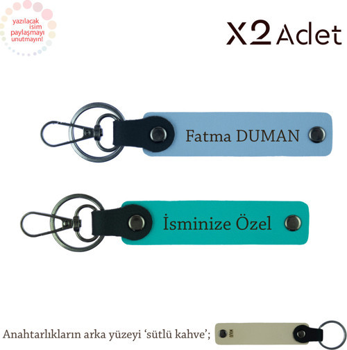 Kuzene Yılbaşı Sürprizi, İsim & Soyisim Yazılı 2’Li Anahtarlık Hediye Seti, K Turkuaz-Mavi-S Kahve