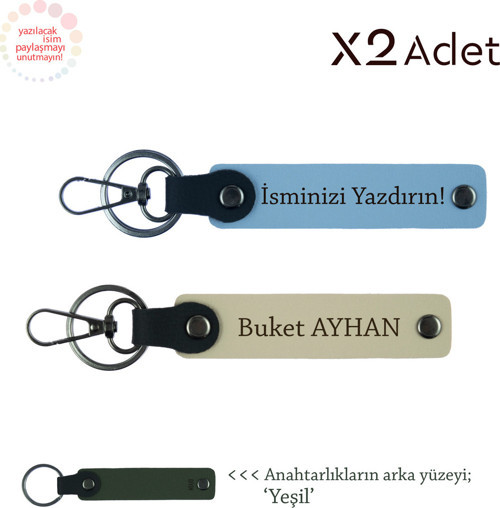Yeni Evlilere Özel Anı, İsimli & Soyisimli 2’Li Anahtarlık Hediye Takımı, Gök Mavi-Sütlü Kahve-Yeşil